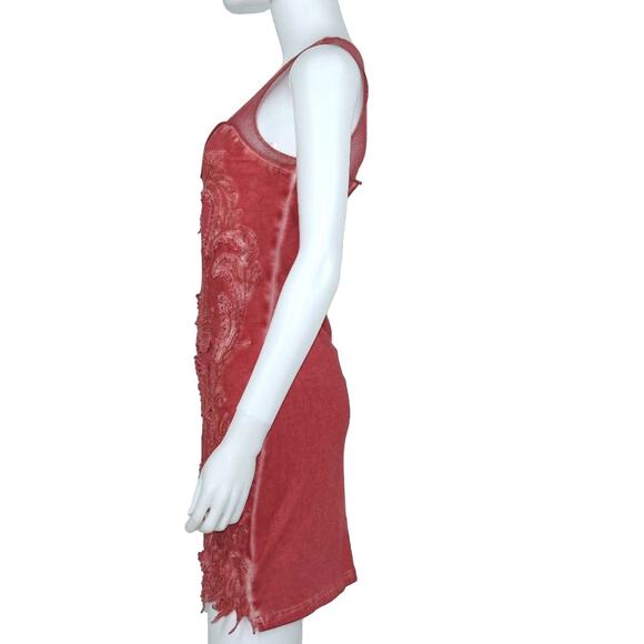 Free People Pink Mesh Beaded Boho Butterfly V Neck Mini Dress Size Small - Picture 4 of 5